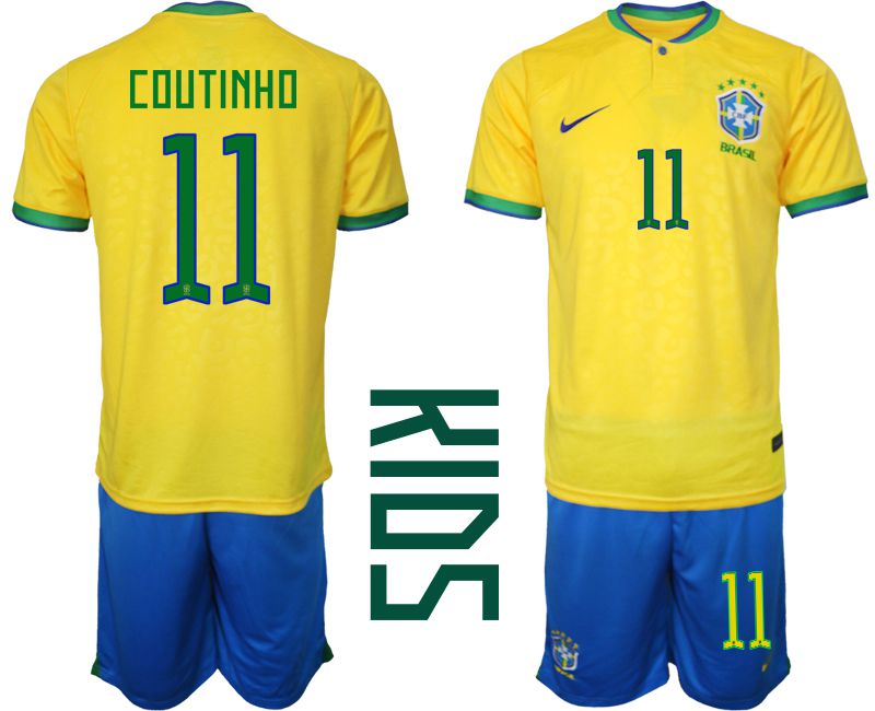 Youth 2022 World Cup National Team Brazil home yellow #11 Soccer Jersey